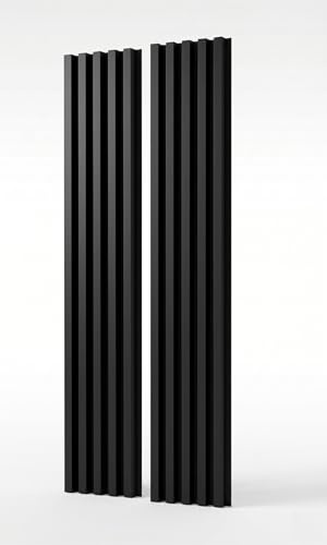 MEBANO. Akustikpaneele auf Schwarzplatte 2 Stücke x (26,5x240 cm) Wandpaneele Farbe: Schwarz Matt MDF Wandverkleidung Innen Moderne Lamellenwand Deko Wand