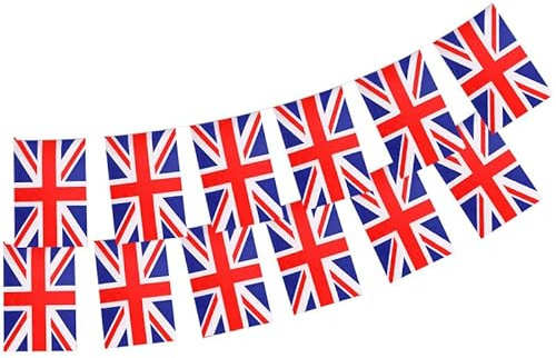 Union Jack Bunting Flags - 30Pcs British Banners String Flags, Double Sided Fabric British Bunting Flag, for Street Garden Event Party Decorations (14 * 21cm)