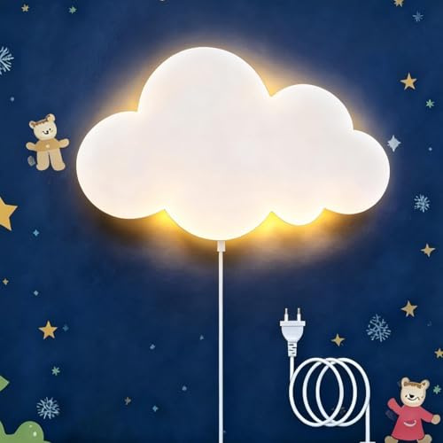 KZT Kinderzimmer Wandlampe Innen Wandleuchte mit Stecker 3000K Warmweiß Cartoon Wolkenlampe Modern 12W Nachttischlampe für Babyzimmer Schlafzimmer Hotel Dekorative Wandbeleuchtung, Weiß