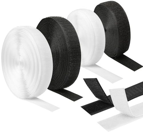 4 stycken kardborrband för sömnad, 16 mm x 5 m kardborreband för sömnad med krokband och fluffband, svart och vitt kardborrband på båda sidor, 20 m kardborreband för sömnad på tyg, textilier