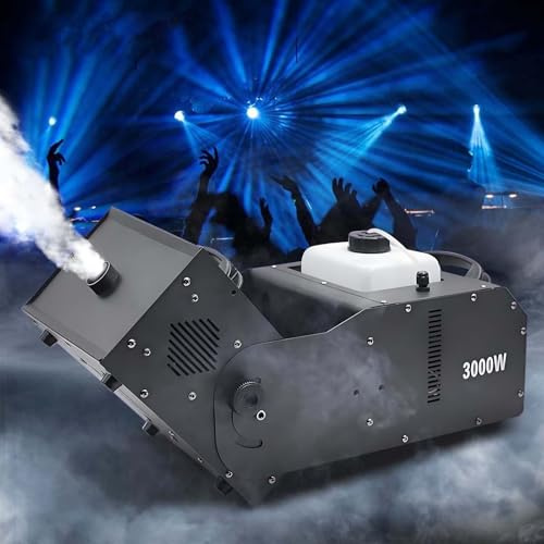 QFGain Machine à Brouillard Professionnelle - 25 000 Pi³/Min pour Une Surface De 18 M², DuréE De 40 à 60 S par Jet, Chauffe en 2 à 3 Minutes, TéLéCommande sans Fil/DM×512/Filaire