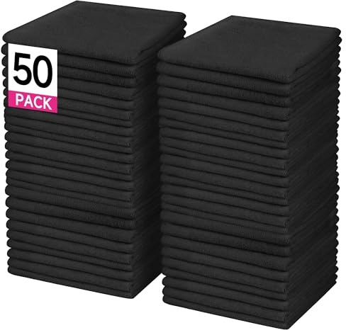 ENGLOTECH Microfiber Cleaning Cloth, 50 Pack Large Size Cleaning Rags, Cleaning Towels Free from Streaks/Lint/Scratch for Cars 37cm X 37cm (Black)