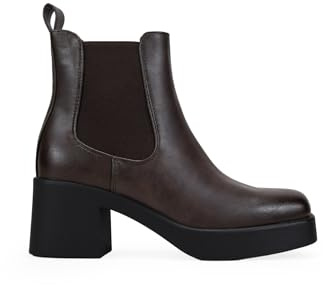 BOSANOVA Botines Chelsea para Mujer con Dos elásticos Laterales, Acabado Cuadrado y Suela de Plataforma de 2 cm con tacón de 5.5 cm. Sin Cierre. Calzado para Mujer Marron 41