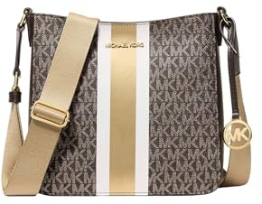 Michael Kors Jet Set Small Signature Logo Stripe Crossbody Bag Brown