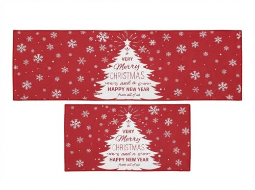 RBFGYIOP Weihnachten Küchenläufer Rutschfester Leinen Teppich Schneemann Weihnachtsbaum Waschbar für Küche Badezimmer 40x60 cm + 40x120 cm Rot