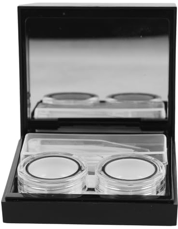 FRCOLOR Étui à Lentilles de Contact de Voyage Compact avec Double Compartiment, Boîte de Rangement Anti-Traces de Doigts en Surface Dépoli, Protection Portable Noire pour Hydratation