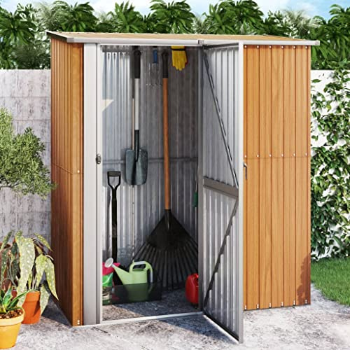 Generico Casetta da Giardino 180,5x97x209,5 cm in Acciaio zincato Effetto Legno,Casette da Giardino