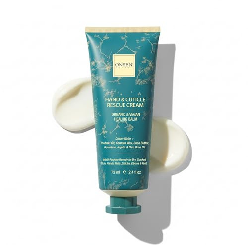 Onsen - Crema di salvataggio per mani e cuticole, rinforzante e balsamo organico per unghie, mani secche, screpolate, gommini e piedi, burro di karitè, olio di Tsubaki e jojoba, riparazione e crescita