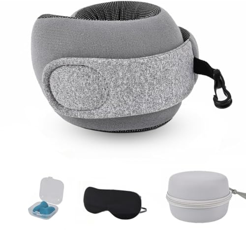 Nackenkissen Flugzeug, Memory Foam mit Ohrstöpseln, Augenmaske,Tragetasche | Verstellbare Klettverschlüsse, leicht mitzunehmen, Ergonomisches, Ergonomisches Reisekissen für Flugzeug, Zug & Auto