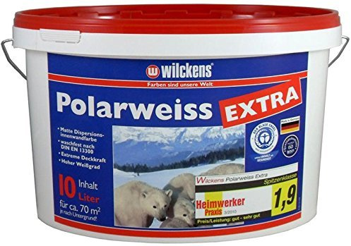 Polarweiss innen Wandfarbe weiss blauer Engel inkl. 4x 5m Abdeckfolie von E-Com24 (Polarweiss Extra 10 Liter)