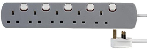PRO ELEC PEL00575 5 Gang Individually Switched Extension Lead 5m, Grey