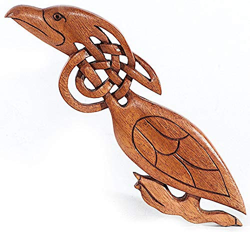 Windalf Celtic Wandbild CELTIC RAVEN 27 cm links schauend Odins Raben Vikings Holzdeko Handarbeit aus Holz