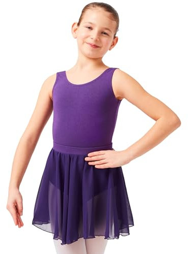 tanzmuster ® Ballettrock Mädchen Ballett - Eva - aus Chiffon - lockerluftiger Ballettrock zum Reinschlüpfen für Kinder, lila, Größe:152/158