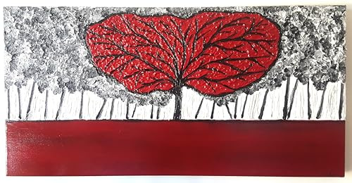 DORON ARTE QUADRO MODERNO ASTRATTO DIPINTO A MANO TELAIO GALLERY BORDI DIPINTI - PAESAGGIO ALBERO ROSSO - 40x80x4 cm -RIF111