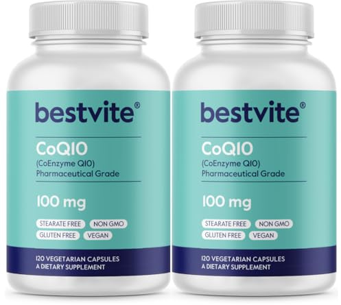 BESTVITE Coenzyme CoQ10 100mg (240 Vegetarian Capsules) (2-Pack) Naturally Fermented - No Stearates - No Fillers - Vegan - Non GMO - Gluten Free