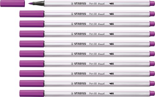 STABILO Pen 68 brush - Pennarello Premium con punta a pennello - Confezione da 10 - Lilla