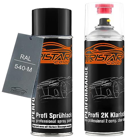 TRISTARcolor 2K Spraydosen Set RAL 540-M Dark Violet Metallic matt Basislack 2 Komponenten Klarlack Sprühdose Spritzlack Sprühlack