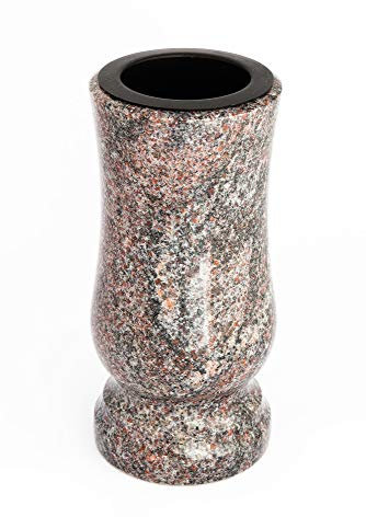 Afterglow Élégant vase funéraire en granit véritable, Paradiso, Hauteur : 20 cm, Diamètre : 10 cm, Résistant aux intempéries et au gel, Avec insert en plastique