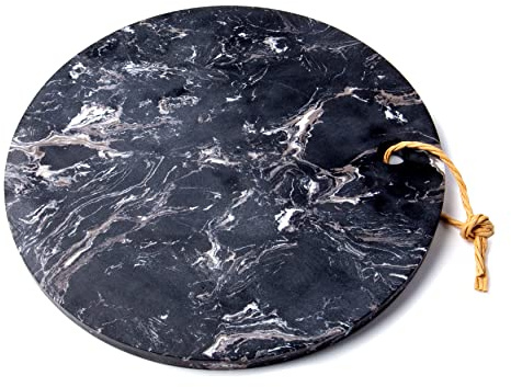 bar@drinkstuff Black Marble Serving Board 30cm / 11.8 Inch – Round Marble Cheese Board & Serving Platter for Tapas, Charcuterie, Sushi & Desserts