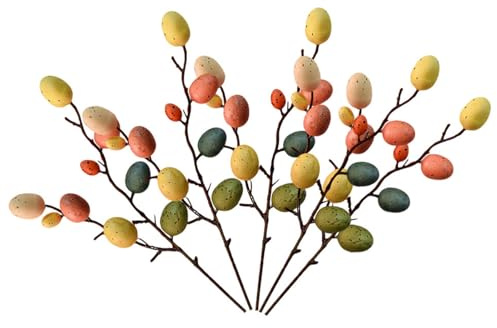 BESPORTBLE 5 Stücke Künstlicher Ostereier Zweig Osterdeko Eier Blumenstrauß Dekozweige Kunstblumen Gesteck Kinder Basteln DIY Kranz Girlande Vase Blumenarrangement Frühling Ostern Deko Objekt