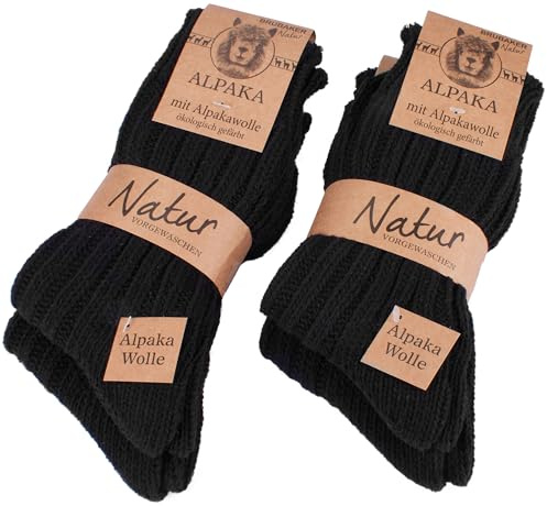 BRUBAKER 4 Paar Alpaka Socken sehr dick flauschig und warm - Wintersocken mit Alpakawolle