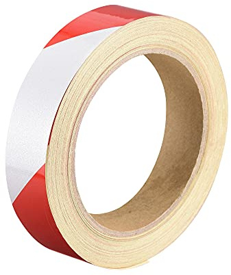 sourcing map Reflektierendes Klebeband 20 mm x 25 m rot weiß | wasserdichtes Warnband, Für Fahrräder Wohnmobile und Bootsstreifen im Freien