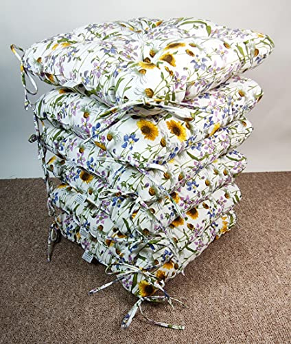 Rattani Set 6 x Stuhlkissen/Sitzkissen Klara 42 x 42 cm Dicke 8 cm Landhaus Leben Fb. 901