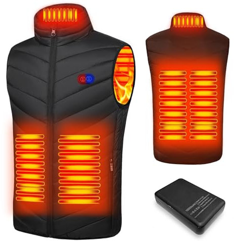 Beheizbare Weste für Herren Damen mit Akku 5V 10000mAh Heizwesten 5 Heizzonen 3-Stufige Temperaturregelung Doppelte Steuerung Wärmeweste für Winter Aktivitäten