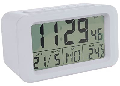 FISURA - Weiß Digitaler Wecker mit LED-Licht. Wecker mit Datums- und Temperaturanzeige. 2 Alarme. Schlummertaste. Wecker digital mit Batterie 2 AAA-Batterien. 12x5,5x7