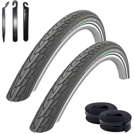 2 x Schwalbe Road Cruiser Schwarz Reflex Fahrradreifen 47-622 (28 x 1.75) + Schwalbe AV17 Schläuche inkl. maxxi4you Reifenheber