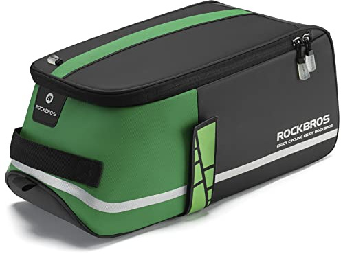 ROCKBROS Bolsa para Maletero de Bicicleta, Bolsa Reflectante para Asiento Trasero de Bicicleta, Bolsa de sillín de Bicicleta con Correas para el Hombro, Cubierta Verde para Lluvia