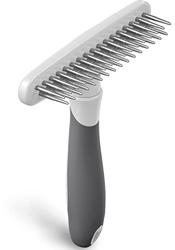 Dog rake deshedding dematting Brush Comb - Undercoat rake for Dogs, Cats, matted, Short,Long Hair Coats - Brush for Shedding, Double Row Stainless Steel pins - Reduce Shedding by 90% (White)