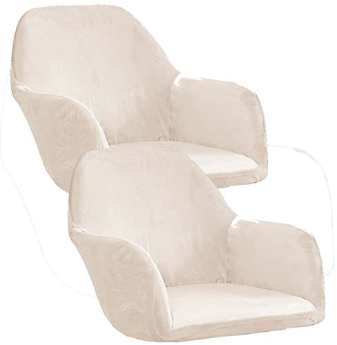 XGANGM Stretch Stuhlhussen Samt mit Armlehne Stuhlbezug 1/6/2/4er Set Luxus-Samt 300g Bürostuhl Bezug Stuhlschonbezug Sessel Esszimmerstuhlhussen Armlehnstuhl Stuhlabdeckung,Beige,2PCS