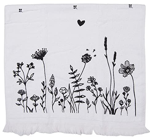 Clayre & Eef Gästehandtuch 40x66 cm Weiß Schwarz Baumwolle Rechteckig Blumen Kleine Handtuch