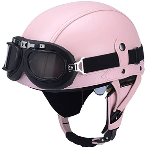 qloijnv Retro Motorcycle Helmet Leather Helmet Half Shell Helmet with Protective Goggles for Bike Moped Scooter Cruiser Chopper ATV Helmets, DOT/ECE Approved Adult Open Face Helmet with Visor