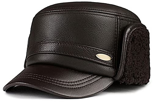JIARY Leder Wintermützemit Ohrenklappen,Unisex Warme Schneedichte Fliegermütze,Schlittschuhlaufen und andere Outdoor-Aktivitäten,Brown b,XXL (59~60cm)