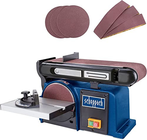 Scheppach 370W Bench Belt Sander, 0-45 Tilt Range, 150mm Sanding Disc Diameter, Incl. 3 x Sandpaper and 3 x Sanding Belt, 1.5m Cable Lenght, 230V, 2 Year Warranty