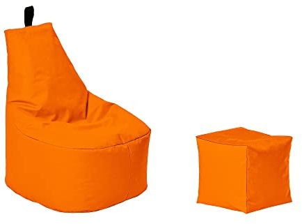 Momiralland Classic Sitzsack XL - XXL mit Hocker Sitzkissen BodenKissen Sessel In- & Outdoor geeignet Gaming Sitzsack für Erwachsene und Kinder… (Orange, XL - Durchmesser 65 cm)