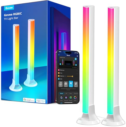Govee RGBIC Light Bars, 15 Inches WiFi TV Backlight Suitable for 45-70 inch TVs, Smart Light Bars with Multiple Placement Options, Work with Alexa and Google Assistant, White