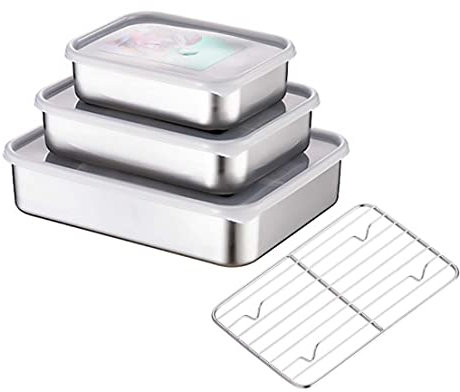 GRFELI Edelstahl-Lebensmittelbehälter mit lDeckeln，3 Stück- Speisekonservierungsbox,Lunchboxen, Eisbehälter, geeignet für Gefrierschrank, spülmaschinen-/ofenfest (ohne PP-Deckel) (700ML,1100ML,1700ML)
