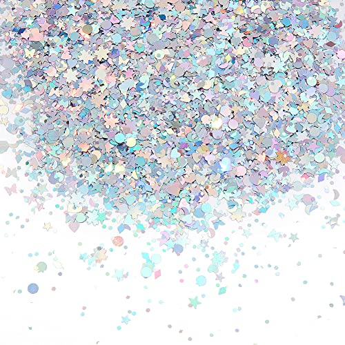 GORGECRAFT 60g/ 2.1oz Coriandoli Olografici Stella e Luna Coriandoli Da Tavolo Iridescente Metallico Glitter Foil Paillettes Sparsi per Compleanno Festa Nuziale Halloween Natale Decorazioni