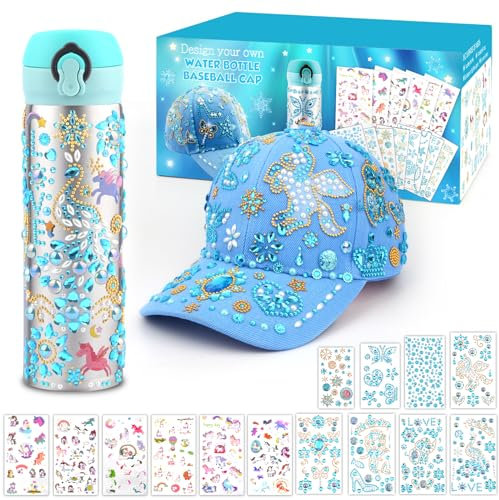 Geschenke für Mädchen DIY Wasserflaschen Baseballkappe, Schulanfang Ostern Geburtstag Geschenk 4 5 6 7 8 9 10 Jahre Bastelset Kinder, Schule Trinkflasche Selbst Gestalten mit Einhorn Aufklebern