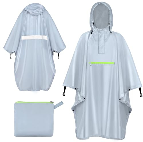 ENONEO Poncho de Lluvia Impermeable Reutilizable Chubasqueros Hombre Ligero Capa de Lluvia Mujer Poncho Plegable Chubasquero Unisex con Capucha y Mangas para Viajes Camping 210X150cm