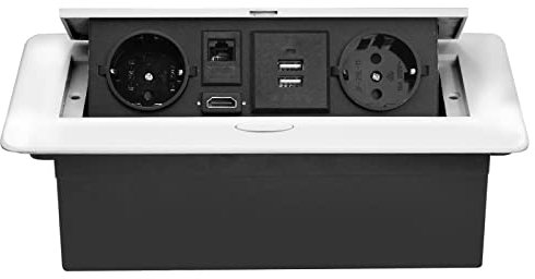 CHENGPI Presa a Scomparsa da Incasso,Multipresa a Scomparsa con 2 Standard Norma Europea,2 USB,Interfaccia di rete HDMI TD,Salvaspazio Per Ufficio e Piano Di Lavoro,Cavo 1,8M