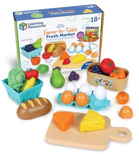 Learning Resources New Sprouts Le marché du Frais de la Ferme à la Table, Jouets Mixte, Jeu de dinette, 27 pièces, dès 18 Mois