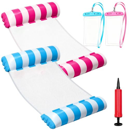 2 Stück XL Luftmatratze Pool Set – 4 in 1 Wasserhängematte aus Premium PVC, Aufblasbarer Pool Float & Wasserspielzeug für Erwachsene, Stabiler Liegematten mit Kopfstütze