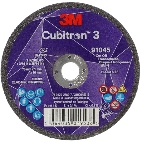 3M Cubitron 3 Cut-Off Wheel, 91045, 60+, T41, 75 mm x 1 mm x 10 mm, EN | 25/ Pack