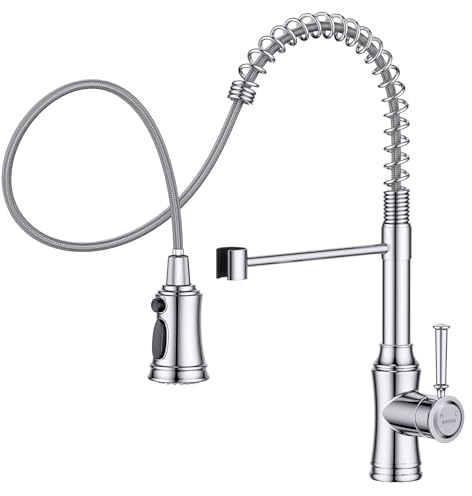 HURRAN Wasserhahn Küche Chrom, Küchenarmatur mit 3 Sprühmodi, Hoher Bogen Wasserhahn Küche Ausziehbar mit 360°Schwenkbarkeit für Küchenspülen, Edelstahl