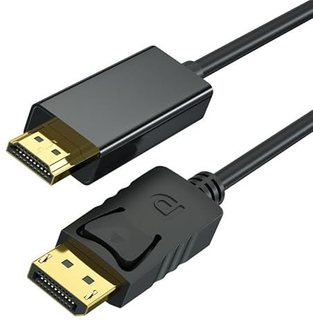 4K DisplayPort to HDMI Cable Gold Connector Unidirectional DP Male to HDMI Male Computer to HDMI Lead Audio Video Compatible with TV,PC,Laptop,Monitor,Projector,Lenovo,HP,DELL,AMD,NVIDIA,GPU (2M/6FT)
