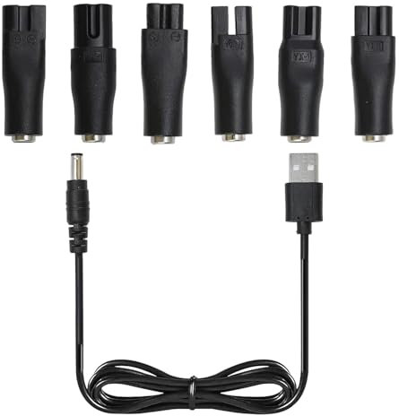 7-in-1 USB Shaver Charger Cable – 5V Power Cord with 6 Adapter Heads for Hair Clippers, Beard Trimmers, Shavers, Desk Lamps, Purifiers - Ideal for Home & Travel